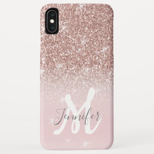 Personalized Girly Rose Gold Glitter Sparkles Name iPhone XS Max Case