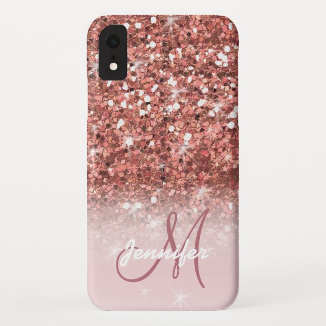 Personalized Girly Rose Gold Glitter Sparkles Name Case-Mate iPhone Case (Back)