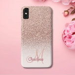 Personalized Girly Rose Gold Glitter Sparkles Name iPhone XS Max Case<br><div class="desc">A modern, elegant custom and personalized pink case with name and modern monogram on a stylish faux rose gold ombre glitter and pastel blush pink color block. This pretty, classy printed image is feminine, glam, stylish and luxurious. This girly, sparkle, chic custom case has faux glitter effect elements, sparkle and...</div>