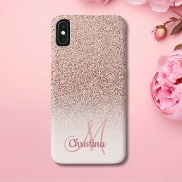 Personalized Girly Rose Gold Glitter Sparkles Name iPhone XS Max Case