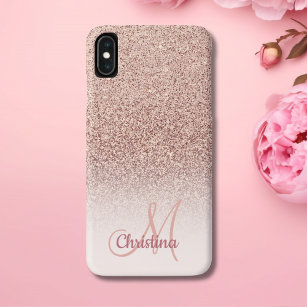 Personalized Girly Rose Gold Glitter Sparkles Name iPhone XR Case
