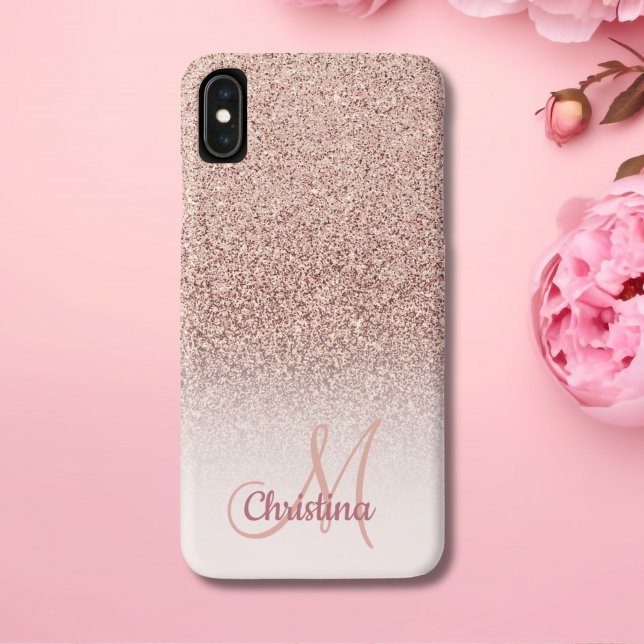 Personalized Girly Rose Gold Glitter Sparkles Name Case-Mate iPhone Case (Creator Uploaded)