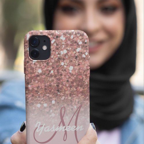 Personalized Girly Rose Gold Glitter Sparkles Name iPhone X Case