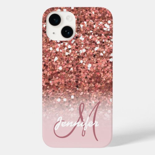 Personalized Girly Rose Gold Glitter Sparkles Name Case_Mate iPhone 14 Case