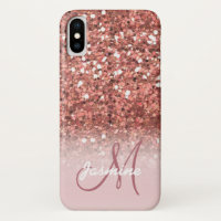 Personalized Girly Rose Gold Glitter Sparkles Name iPhone X Case