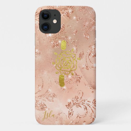 Personalized Girly Rose Gold Glitter Sparkles Name iPhone 11 Case