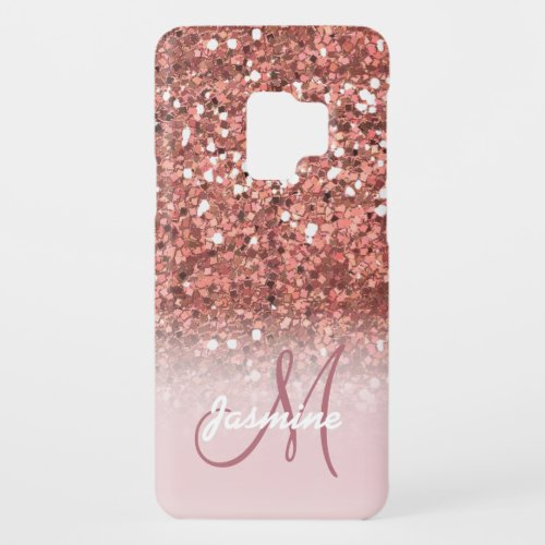 Personalized Girly Rose Gold Glitter Sparkles Name Case_Mate Samsung Galaxy S9 Case