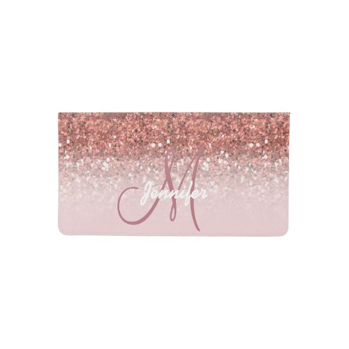 Personalized Girly Rose Gold Glitter Sparkles Name Checkbook Cover