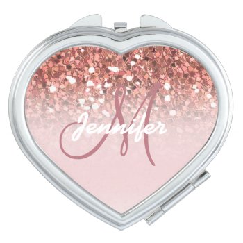 Personalized Girly Rose Gold Glitter Sparkles Name Compact Mirror by epclarke at Zazzle