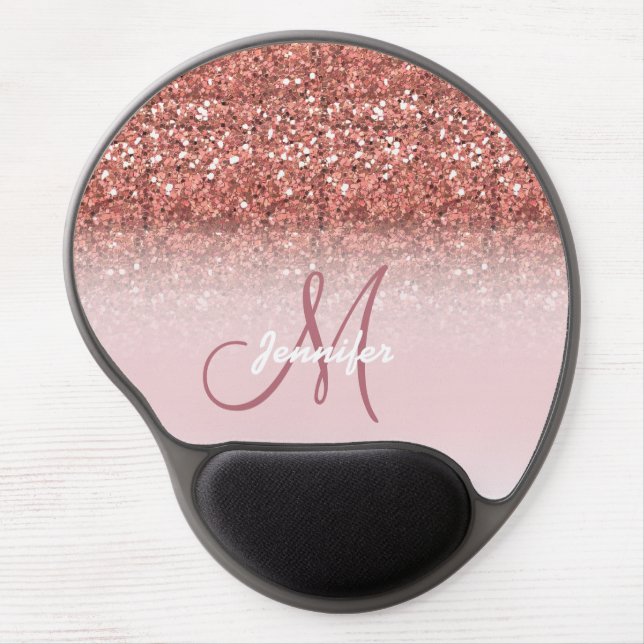 Personalized Girly Rose Gold Glitter Sparkles Name Gel Mouse Pad (Front)