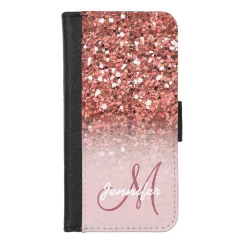 Personalized Girly Rose Gold Glitter Sparkles Name iPhone 87 Wallet Case
