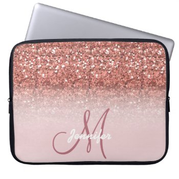 Personalized Girly Rose Gold Glitter Sparkles Name Laptop Sleeve by epclarke at Zazzle