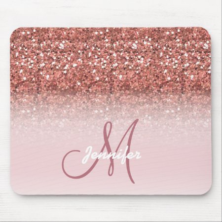 Personalized Girly Rose Gold Glitter Sparkles Name Mouse Pad