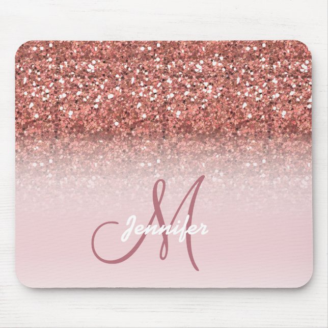 Personalized Girly Rose Gold Glitter Sparkles Name Mouse Pad (Front)
