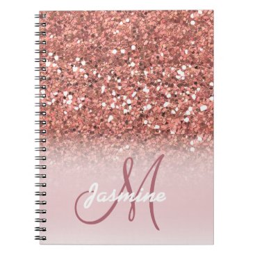 Personalized Girly Rose Gold Glitter Sparkles Name Notebook
