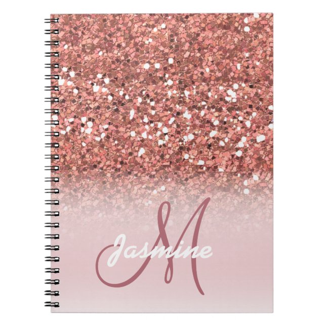 Personalized Girly Rose Gold Glitter Sparkles Name Notebook (Front)