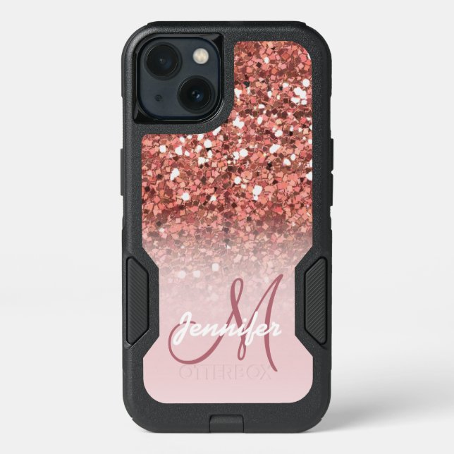 Personalized Girly Rose Gold Glitter Sparkles Name Otterbox iPhone Case (Back)