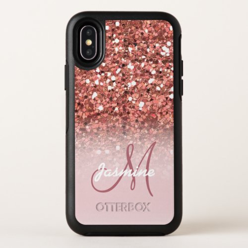 Personalized Girly Rose Gold Glitter Sparkles Name OtterBox Symmetry iPhone X Case