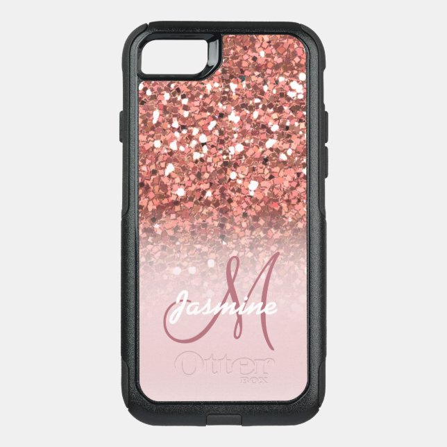 Personalized Girly Rose Gold Glitter Sparkles Name Otterbox iPhone Case (Back)