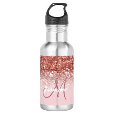 Personalized Girly Rose Gold Glitter Sparkles Name Stainless Steel Water Bottle