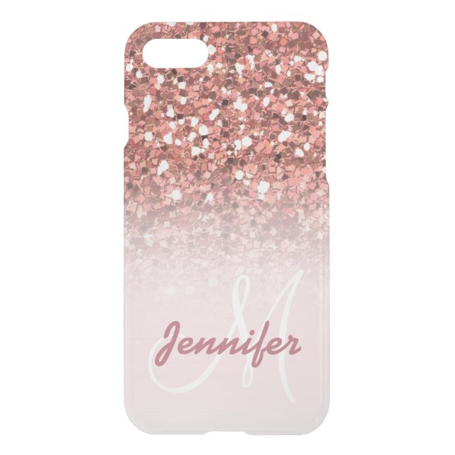 Personalized Girly Rose Gold Glitter Sparkles Name Uncommon iPhone Case (Back)