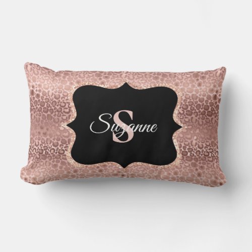 Personalized Girly Rose Gold Leopard Monogram  Thr Lumbar Pillow