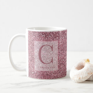 Personalized Girly Rose Gold Pink Glitter Monogram Coffee Mug