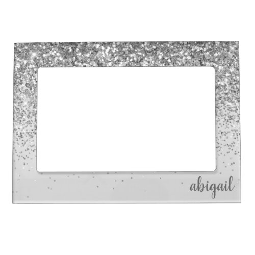 Personalized Girly Silver Glitter Modern Stylish Magnetic Frame