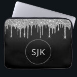 Personalized Girly Silver Glitter Sparkle Monogram Laptop Sleeve<br><div class="desc">Personalized Silver and Black Faux Glitter and Sparkle Elegant Monogrammed Initials Case. This case can be customized to include your initial and first name.</div>
