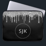 Personalized Girly Silver Glitter Sparkle Monogram Laptop Sleeve<br><div class="desc">Personalized Silver and Black Faux Glitter and Sparkle Elegant Monogrammed Initials Case. This case can be customized to include your initial and first name.</div>