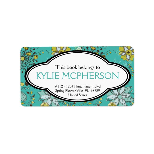 Personalized Girly Spring Floral Pattern Bookplate (Front)