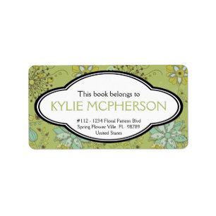 Personalized Girly Spring Green Floral Bookplate