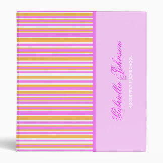 Personalized: Girly Striped Print Binder
