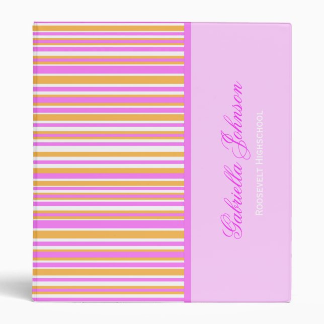 Personalized: Girly Striped Print Binder (Front)
