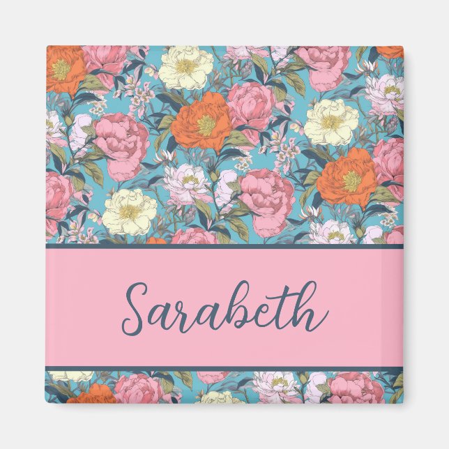 Personalized Girly Vintage Floral Monogram Name Magnet (Front)