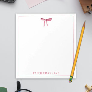 Personalized girly watercolor pink bow  notepad