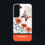 Personalized Girly whimsical butterfly floral Samsung Galaxy S22 Case<br><div class="desc">Striking modern orange black and white whimsical floral butterfly designer phone case that can be personalized with any name you choose to create a unique personalized smartphone case</div>
