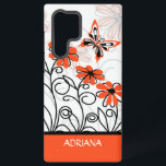 Personalized Girly whimsical butterfly floral Samsung Galaxy S22 Ultra Case<br><div class="desc">Striking modern orange black and white whimsical floral butterfly designer phone case that can be personalized with any name you choose to create a unique personalized smartphone case</div>