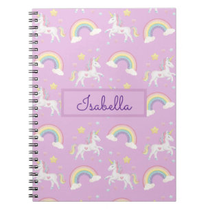 Personalized Girly Whimsical Unicorn Rainbow Notebook