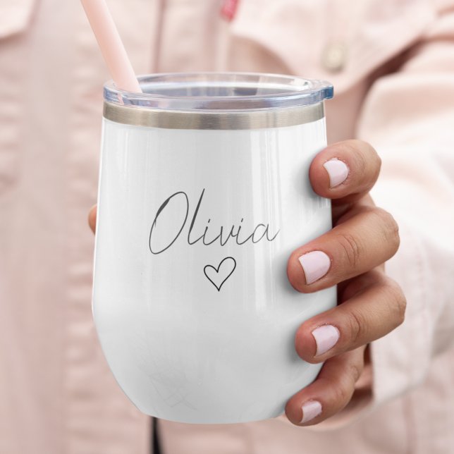 Personalized Girly with Name & Heart  Thermal Wine Tumbler (Creator Uploaded)