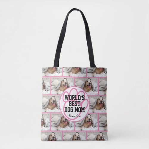 Personalized Girly Worlds Best Dog Mom Photo Tote Bag