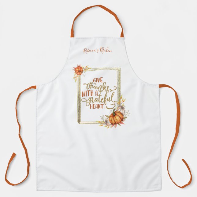 Personalized Give Thanks Pumpkin Frame Apron (Front)