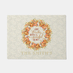 Personalized Give Thanks Pumpkin Wreath Doormat