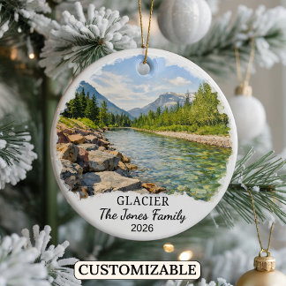 Personalized Glacier National Park, Custom Montana Ceramic Ornament