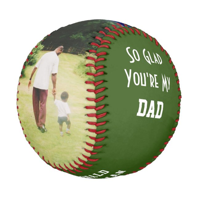 Personalized GLAD YOU'RE MY DAD 2 Photo GREEN Baseball (Angled)