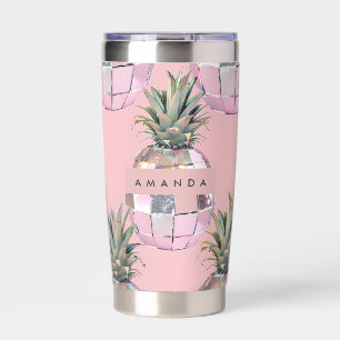 Personalized Glam Disco Pineapple Pink Metallic Insulated Tumbler