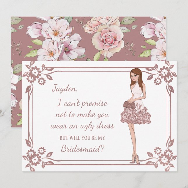 Personalized Glam Girl Bridesmaid Proposal Invitation (Front/Back)