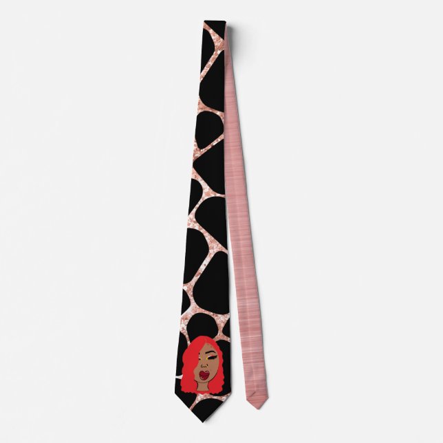 Personalized Glam Girls Black And Rose Gold Fancy  Neck Tie (Front)
