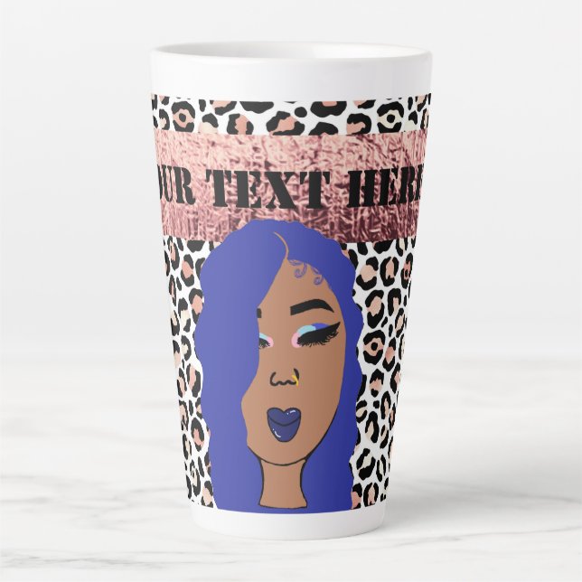 Personalized Glam Girls Sassy Cheetah Print Latte  Latte Mug (Front)