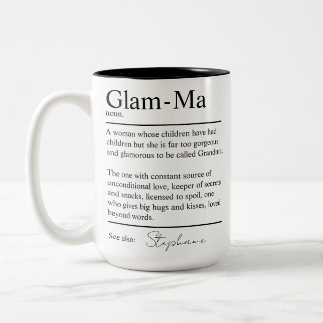 Personalized Glam-Ma Dictionary Definition Grandma Two-Tone Coffee Mug (Left)